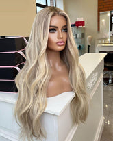 Ombre Blonde Human Lace Front Wigs Long Wavy Remy 150 Density 100% Human Lace Wigs