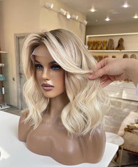 Ombre Blonde Wavy Human Lace Front Wigs Pre Plucked Lace Front Wigs