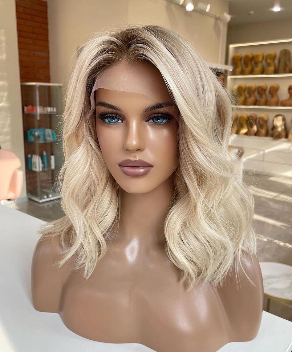 Ombre Blonde Wavy Human Lace Front Wigs Pre Plucked Lace Front Wigs