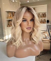 Ombre Blonde Wavy Human Lace Front Wigs Pre Plucked Lace Front Wigs