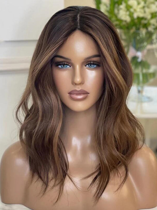 Ombre Brown Human Lace Front Wigs Long Wavy Preplucked 150 Density Human wigs