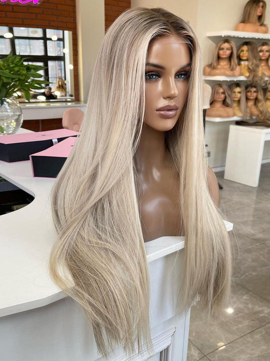 Ombre Blonde Human Lace Front Wigs Long Remy 150 Density Straight 100% Human  Lace Wigs