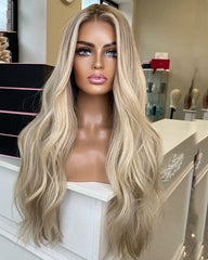 Ombre Blonde Human Lace Front Wigs Long Wavy Remy 150 Density 100% Human  Lace Wigs