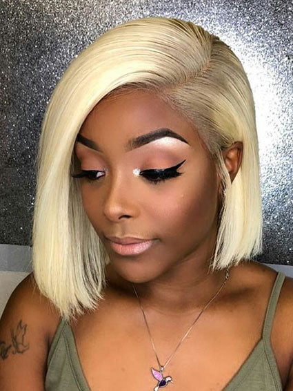 613 Short Bob Human Lace Wigs Bleached Knots Lace Wigs for Women-Chloewigs