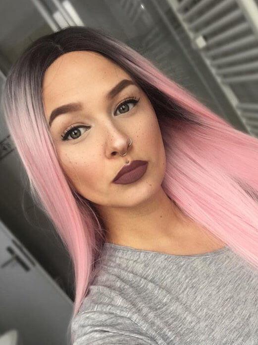 Long Straight Ombre Pink Synthetic Lace Front Wigs Ombre Pink Wigs