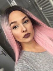 Long Straight Ombre Pink Synthetic Lace Front Wigs Ombre Pink Wigs-Chloewigs