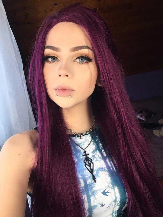 Long Straight Purple Synthetic Lace Front Wigs Purple Cosplay Wig