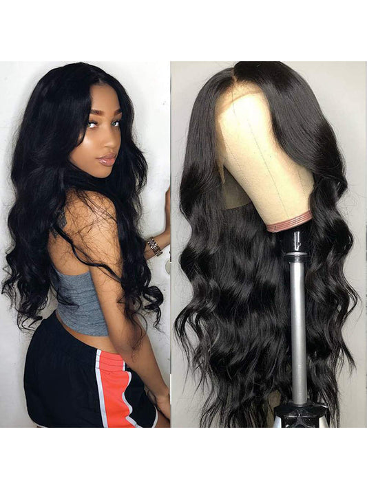 Long Body Wave Black Human Lace Front Wig With Baby Hair Pre Plucked Hairline  for  Black Women