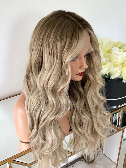 Long Wavy Ombre Blonde Human Lace Front Wigs Preplucked 150 Density Human wigs