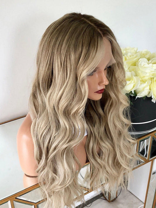 Long Wavy Ombre Blonde Human Lace Front Wigs Preplucked 150 Density Human wigs-Chloewigs