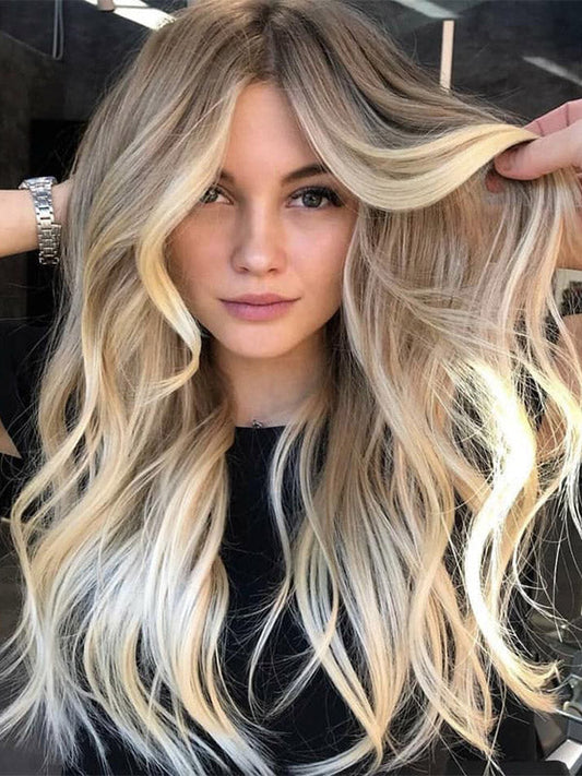 Long Wavy Ombre Blonde Human Lace Front Wigs Preplucked 150 Density Human wigs-Chloewigs