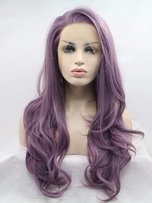 Long Wavy Purple Synthetic Wigs Wavy Lace Front Wigs Long Purple Synthetic Wigs