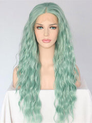 Long Wavy Green Synthetic Lace Front wigs quality green Wigs-Chloewigs