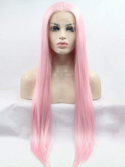Long Pink Synthetic Wig Long Lace Front Wig Pink Straight Lace Front Cosplay Wigs