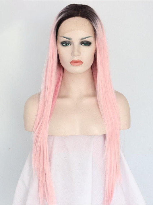 Long Straight Ombre Pink Synthetic Lace Front Wigs Ombre Pink Wigs