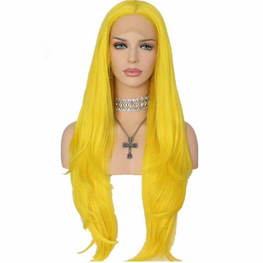 Long Yellow Wavy Synthetic Wigs Cosplay Wigs Long Lace Wigs