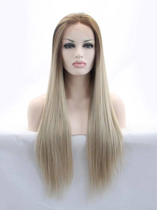 Long Ombre Blonde Synthetic lace front Wigs Straight Ombre Wigs-Chloewigs