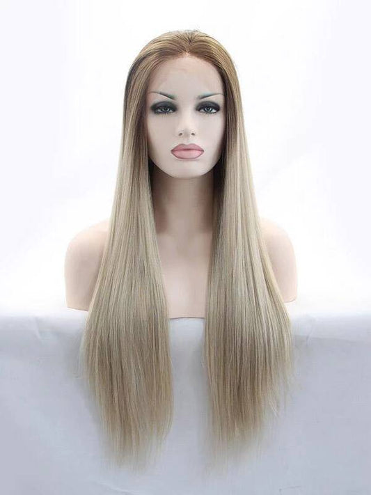 Long Ombre Blonde Synthetic lace front Wigs Straight Ombre Wigs