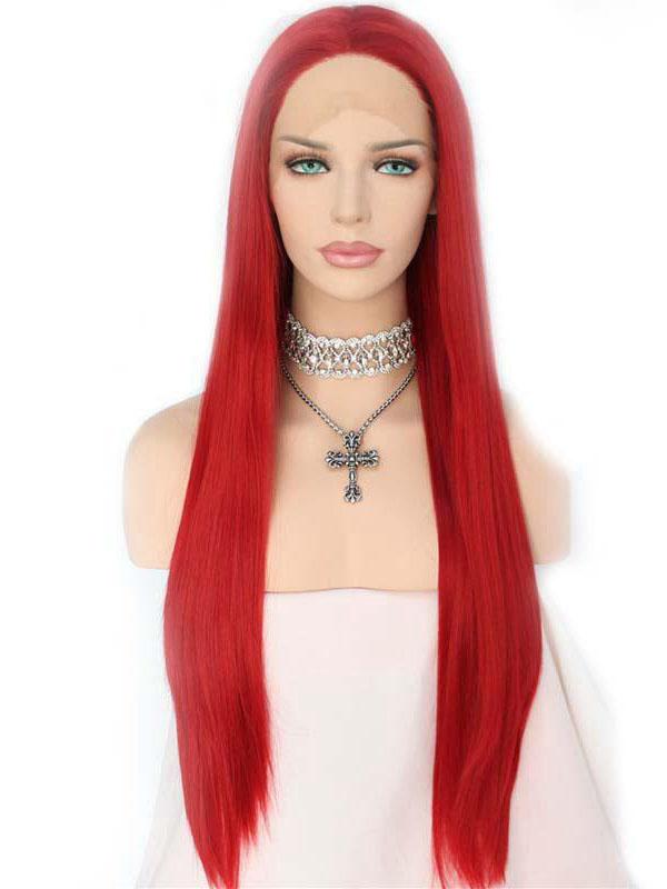 Long Red Synthetic Lace Front Wig Straight Red Synthetic Wigs Red Lace Front Wig-Chloewigs