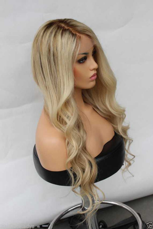 Ombre Blonde Highlight Human Lace Front Wigs Preplucked 100% Human Wigs For Caucasian