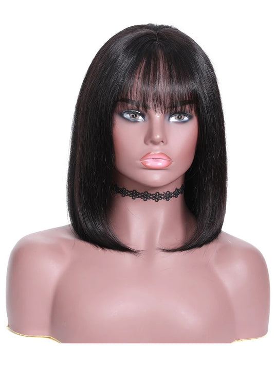 human hair wigs with bangs natural Short Bob human wigs Pre Plucked Wigs for Black Women