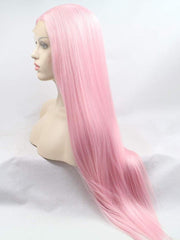 Long Pink Synthetic Wig Long Lace Front Wig Pink Straight Lace Front Cosplay Wigs