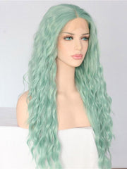 Long Wavy Green Synthetic Lace Front wigs quality green Wigs