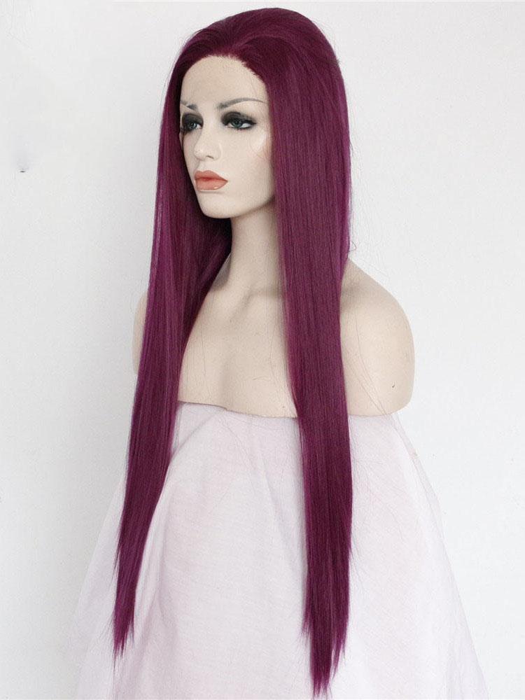 Long Straight Purple Synthetic Lace Front Wigs Purple Cosplay Wig-Chloewigs