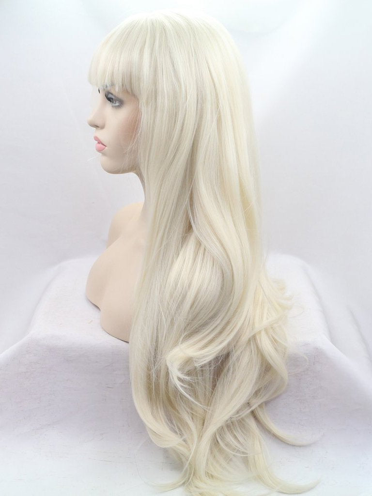 Long Blonde Wavy Synthetic Lace Front Wigs with Bangs-Chloewigs