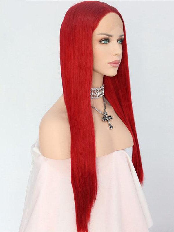 Long Red Synthetic Lace Front Wig Straight Red Synthetic Wigs Red Lace Front Wig-Chloewigs