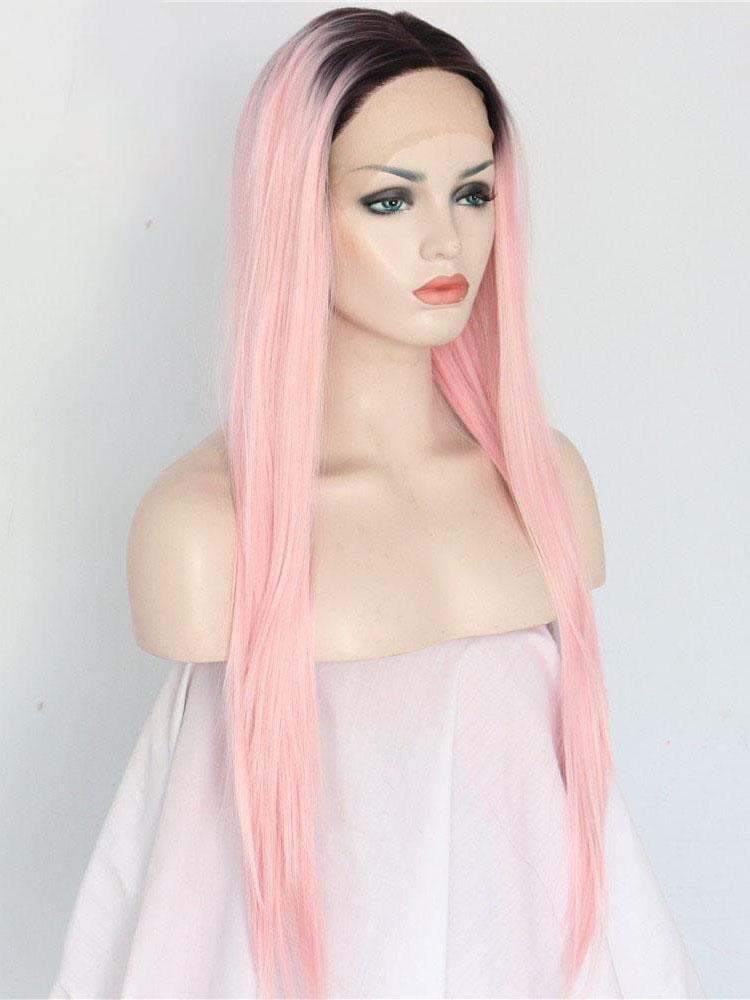 Long Straight Ombre Pink Synthetic Lace Front Wigs Ombre Pink Wigs-Chloewigs