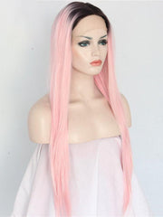 Long Straight Ombre Pink Synthetic Lace Front Wigs Ombre Pink Wigs