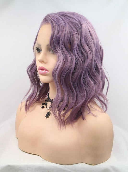 Short Wavy Purple Synthetic Lace Front Wigs Short Wigs Purple Bob Wig