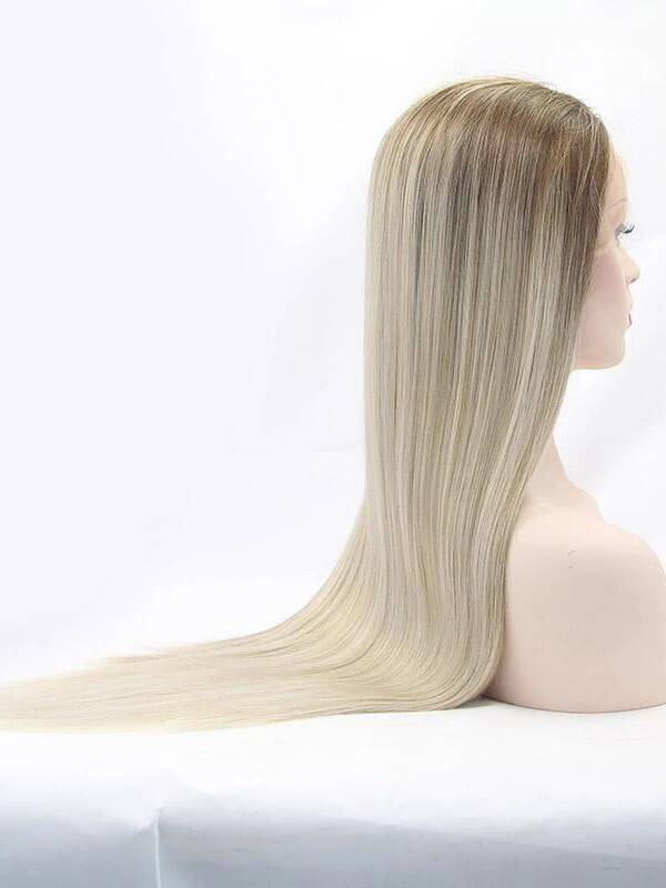 Long Ombre Blonde Synthetic lace front Wigs Straight Ombre Wigs-Chloewigs