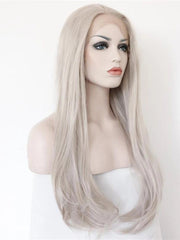 Long Wavy Grey Synthetic Lace Front Wig Gray Lace Front Wigs-Chloewigs