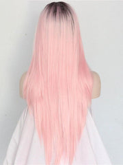 Long Straight Ombre Pink Synthetic Lace Front Wigs Ombre Pink Wigs