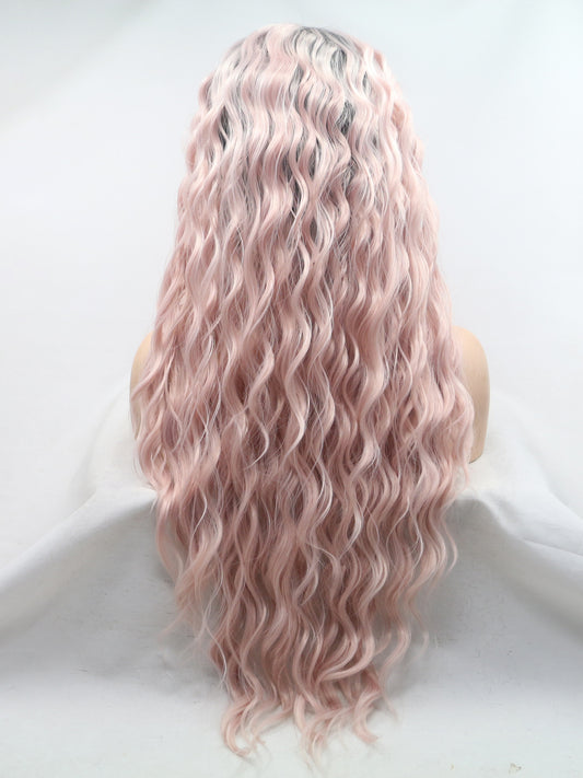 Ombre Pink Wigs Long Ombre Pink Synthetic Wig Wavy Long Lace Front Wigs