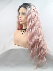 Ombre Pink Wigs Long Ombre Pink Synthetic Wig Wavy Long Lace Front Wigs-Chloewigs