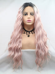 Ombre Pink Wigs Long Ombre Pink Synthetic Wig Wavy Long Lace Front Wigs-Chloewigs