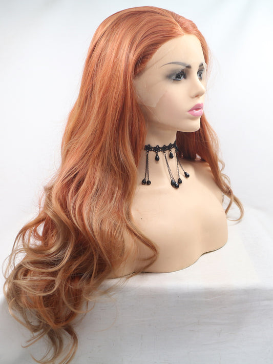 Orange Wig Synthetic Lace Front Wigs Wavy Wig Cool Long Lace Front Wig