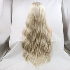 24" Natural Light Blonde Wavy Synthetic Front Lace Wigs-Chloewigs