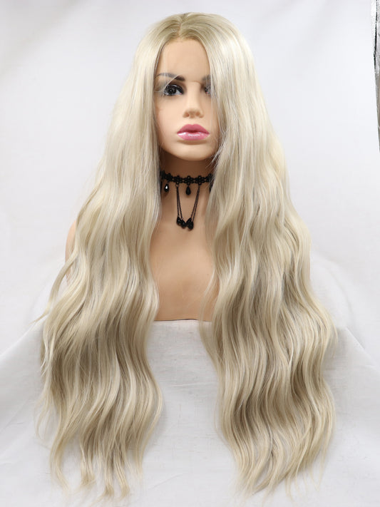 24" Natural Light Blonde Wavy Synthetic Front Lace Wigs-Chloewigs