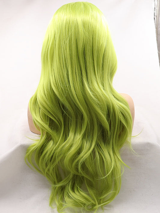 24" Green Long Wavy Synthetic Lace Front Wig Quality Wigs