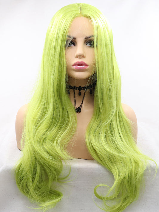 24" Green Long Wavy Synthetic Lace Front Wig Quality Wigs