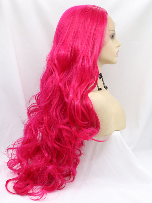 24" Long Red Wavy Synthetic Lace Long Lace Front Wigs