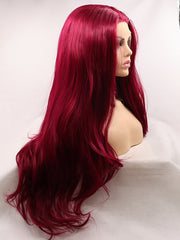 24" Red Wavy Synthetic Lace Front Wigs best Long Lace Front Wigs-Chloewigs