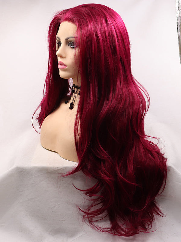 24" Red Wavy Synthetic Lace Front Wigs best Long Lace Front Wigs-Chloewigs