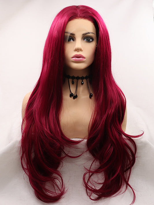 24" Red Wavy Synthetic Lace Front Wigs best Long Lace Front Wigs-Chloewigs