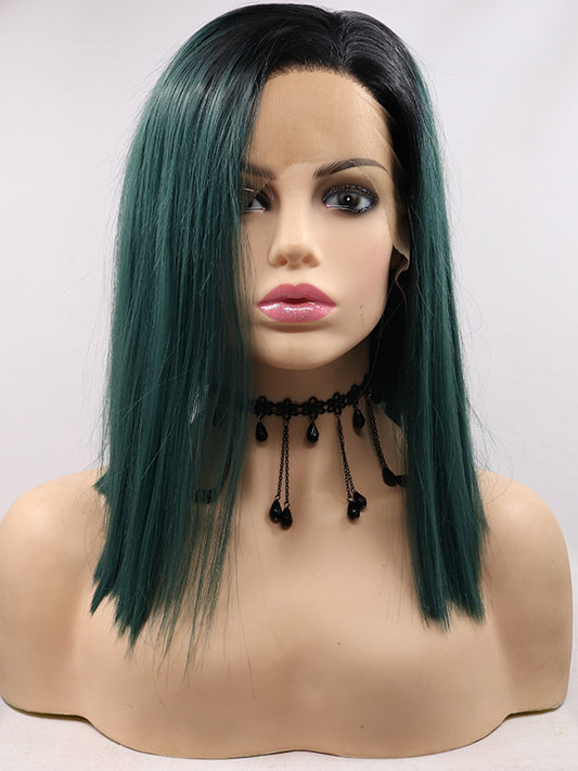 Short Ombre Green Synthetic Lace Front Wigs Cute Short Bob Wigs