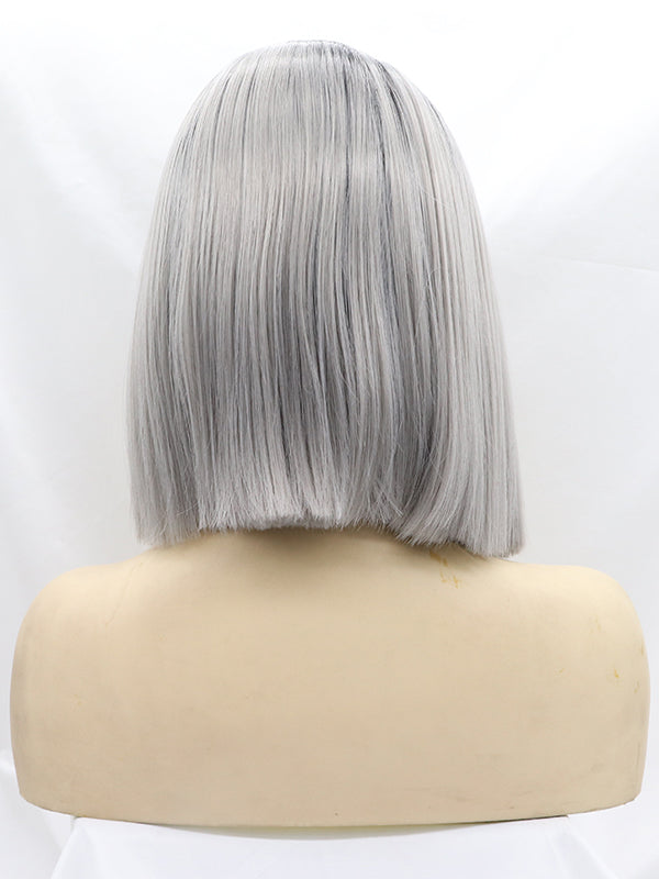 Black/Grey Short Wavy Ombre Bob Synthetic Lace Front Wig Bob ombre wigs-Chloewigs